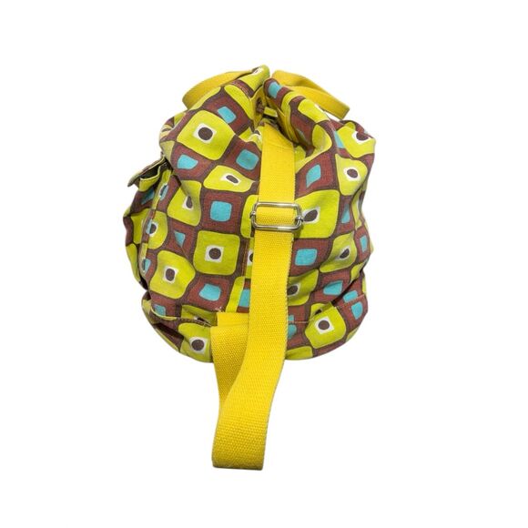 Ecototes Canvas Drawstring Bucket Backpack Geometric Print Yellow Brown - Picture 2 of 14